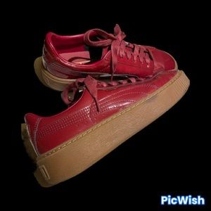 Puma Dark Cherry Red Patent Basket Platform-Size 9